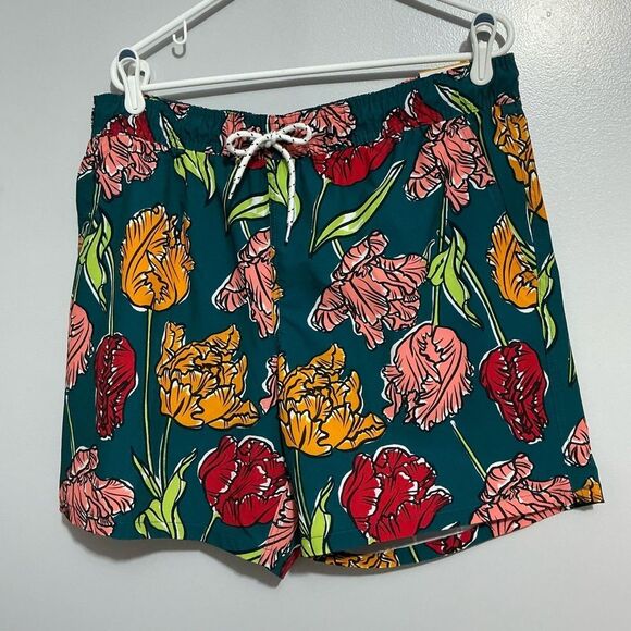 George Green and Yellow Swim Trunks Vibrant Tropical Design -L, NWT - Picture 1 of 5